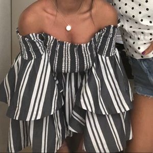 BP. Stripe off shoulder ruffle top